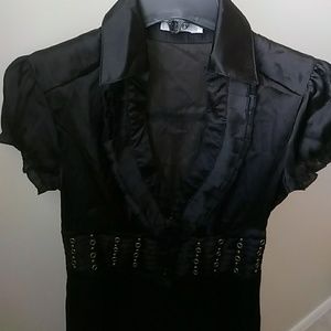 Fabulous satin black collared button down shirt.